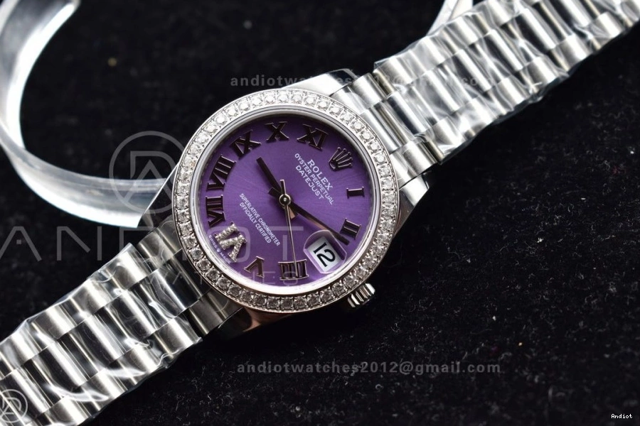 Style DateJust Markers BPF Dial on Bracelet Compact 31 278289 Purple President Ladies Steel 552 Bezel Roman 316L Diamonds 0811